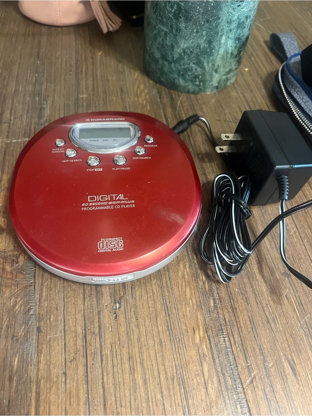 Portable Red Digital CD Player with AC Adapter
